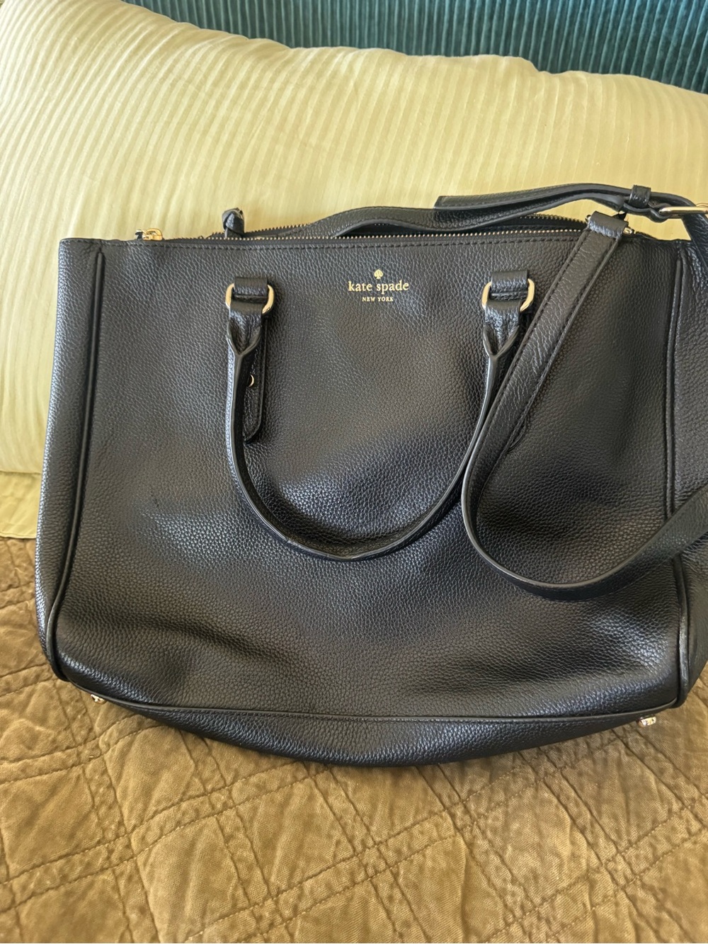 kate spade Black Pebbled Leather Tote with Gold Hardware